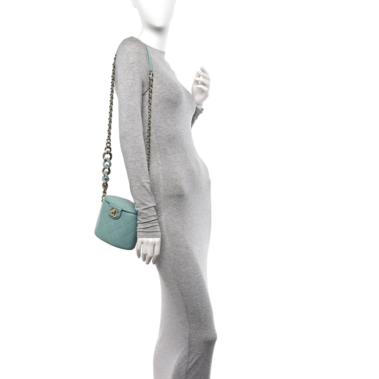 Chanel Lambskin Resin Elegant Chain Vanity Case Light Blue 2 of 13