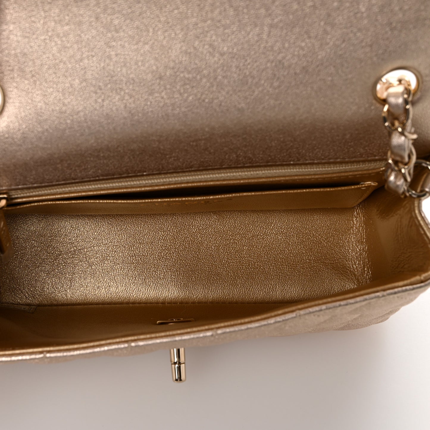 Metallic Lambskin Quilted Mini Rectangular Flap Gold