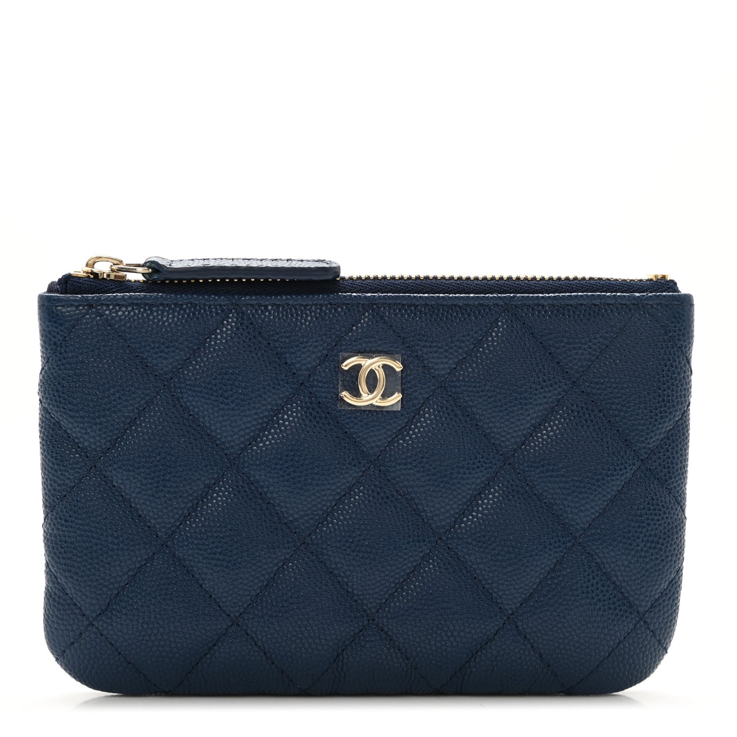 Caviar Quilted Small Cosmetic Case Navy Blue