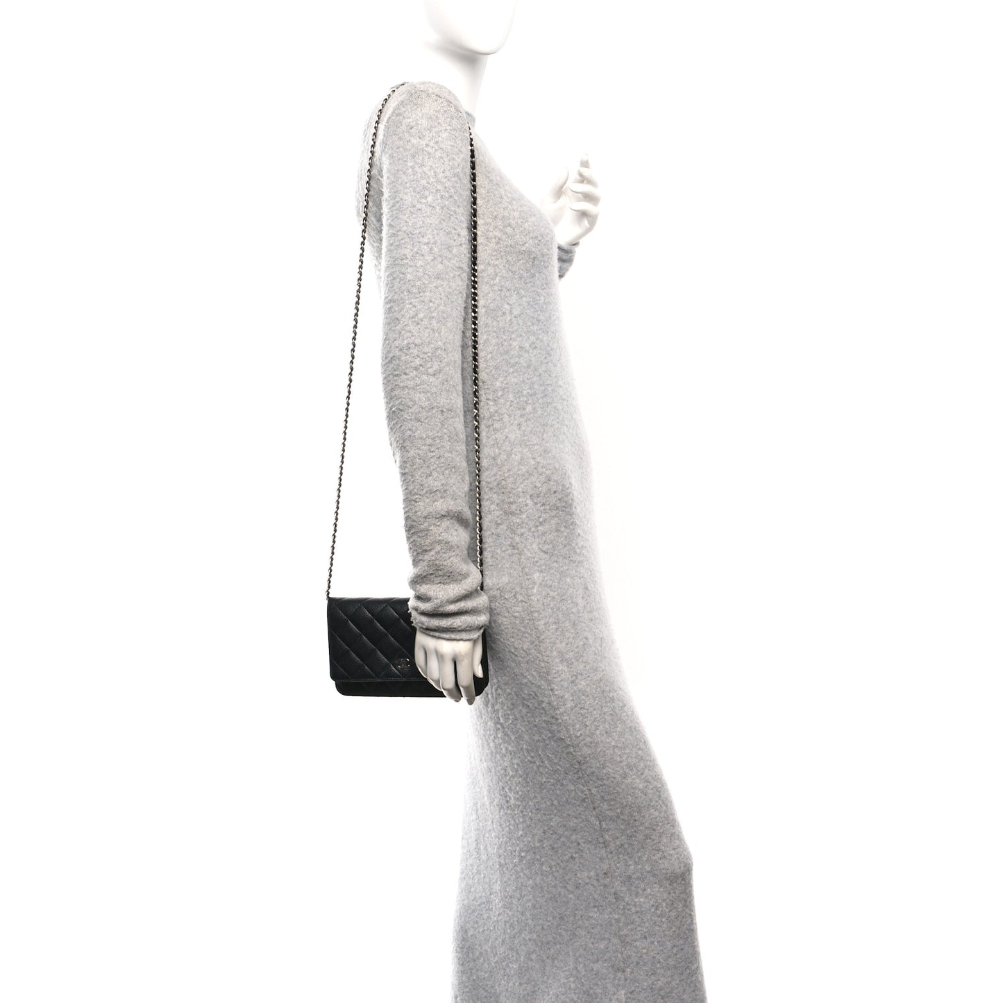 Caviar Quilted Wallet on Chain WOC Black