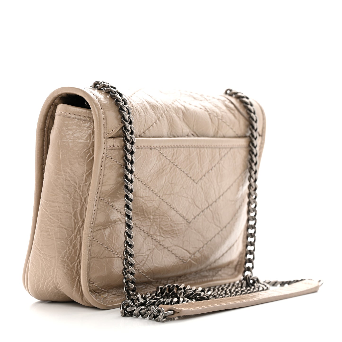 Crinkled Calfskin Matelasse Monogram Niki Chain Wallet Dusty Grey