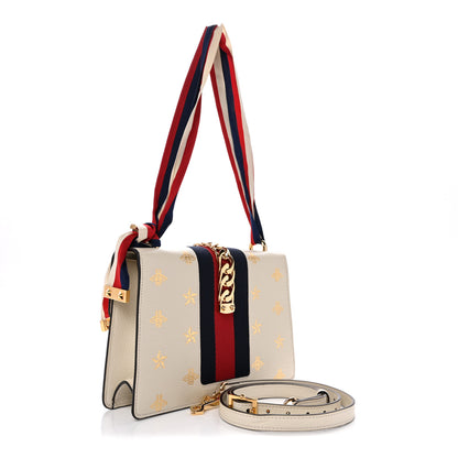 Gucci Textured Calfskin Bee Star Print Small Sylvie Shoulder Bag Mystic White 3 of 13