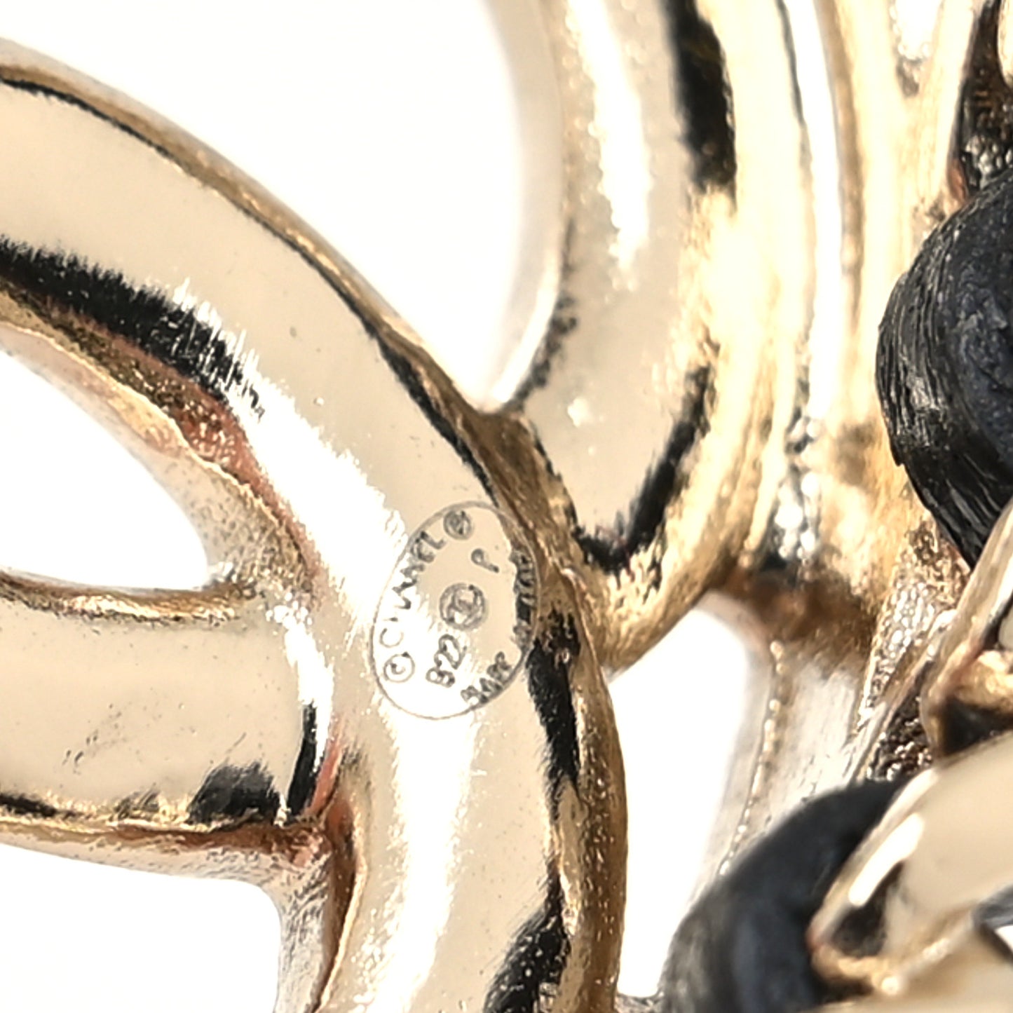 Lambskin CC Chain Hoop Earrings Black Gold