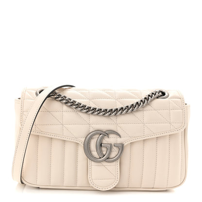 Gucci Calfskin Matelasse Aria Small GG Marmont Shoulder Bag Mystic White 1 of 11