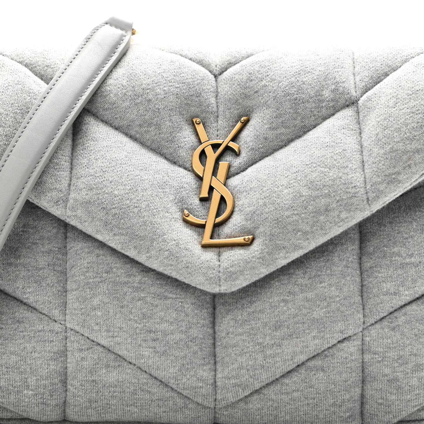 Jersey Quilted Small Loulou Puffer Monogram Chain Satchel Grey Cloud