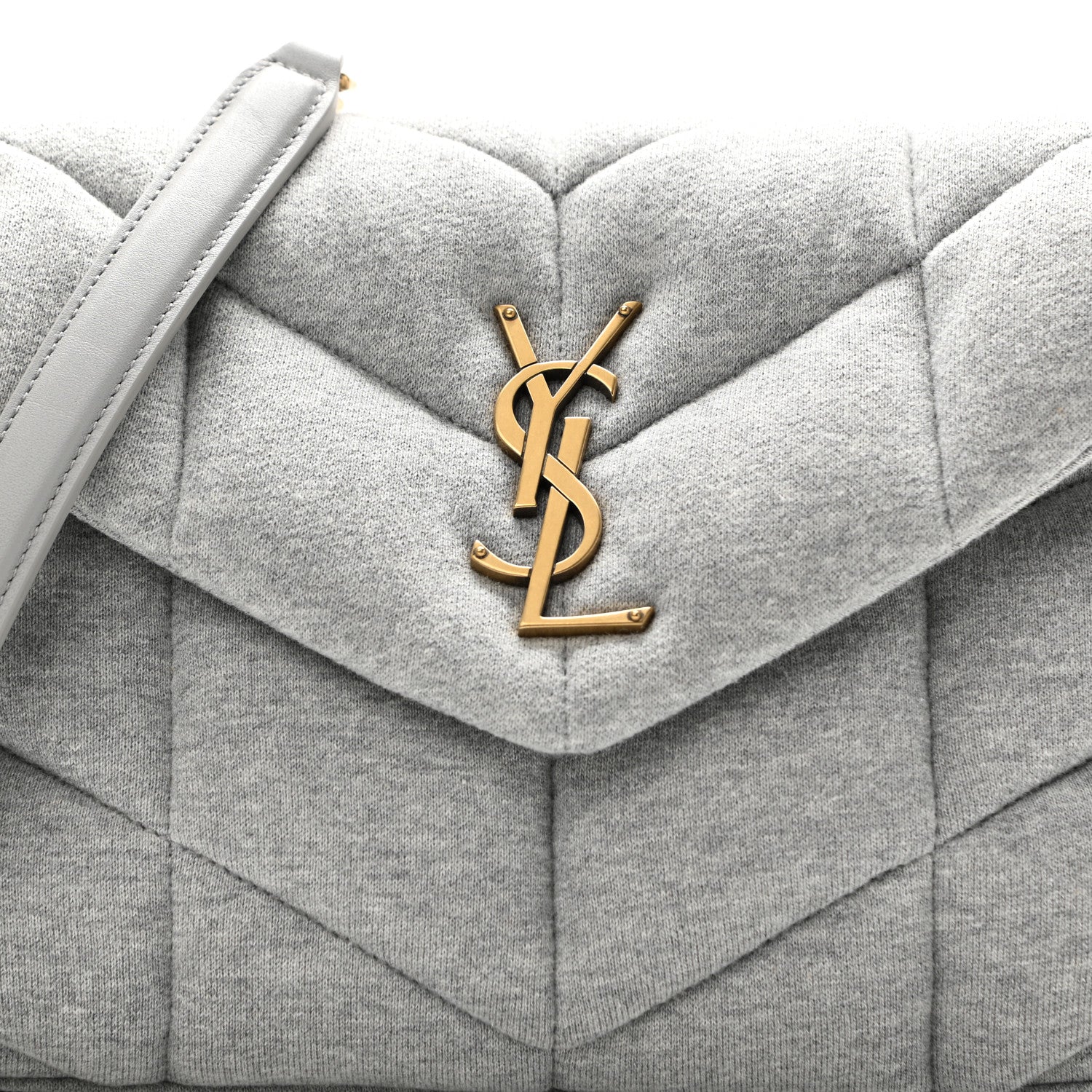 Saint Laurent Jersey Quilted Small Loulou Puffer Monogram Chain Satchel Grey Cloud 11 of 11