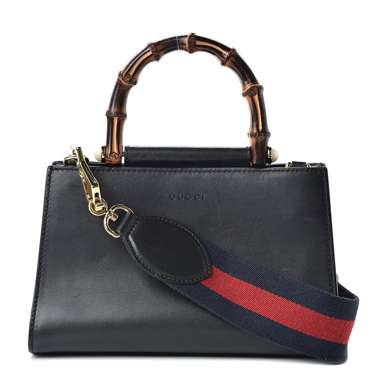 Nappa Bamboo Web Mini Nymphaea Top Handle Bag Black