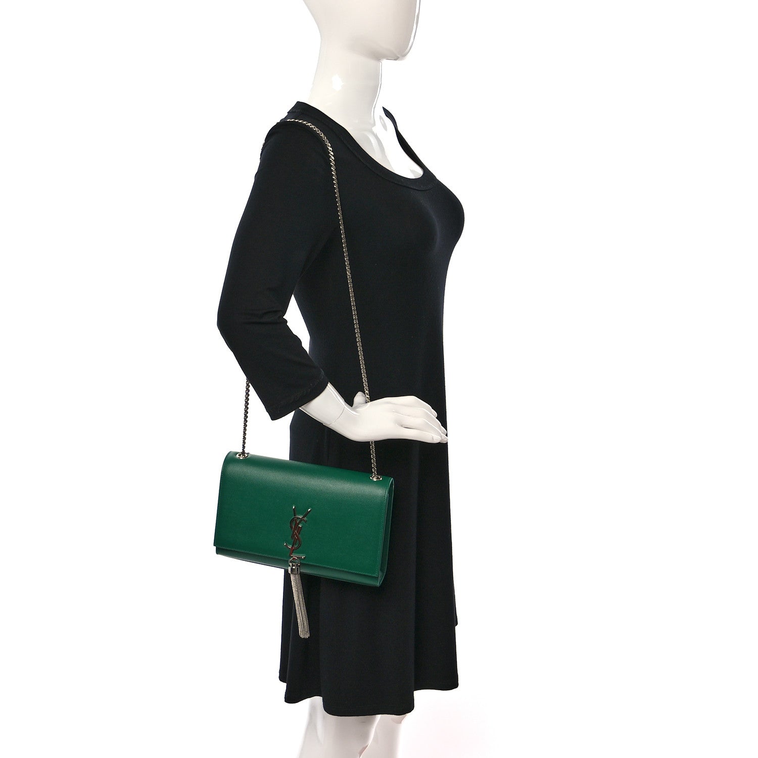 Saint Laurent Grain De Poudre Calfskin Medium Classic Monogram Kate Tassel Satchel Green 2 of 8