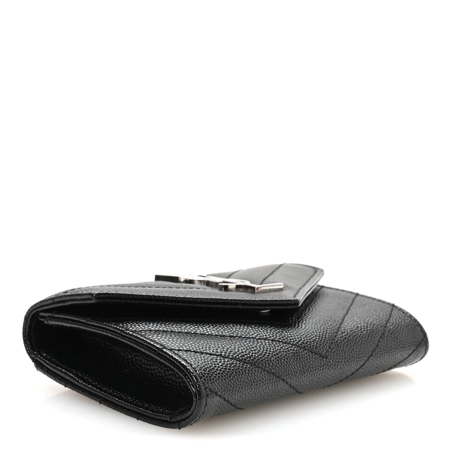 Saint Laurent Grain De Poudre Matelasse Chevron Small Monogram Envelope Wallet Black 4 of 8