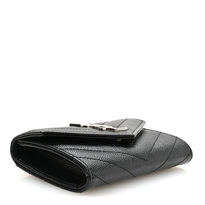 Saint Laurent Grain De Poudre Matelasse Chevron Small Monogram Envelope Wallet Black 4 of 8