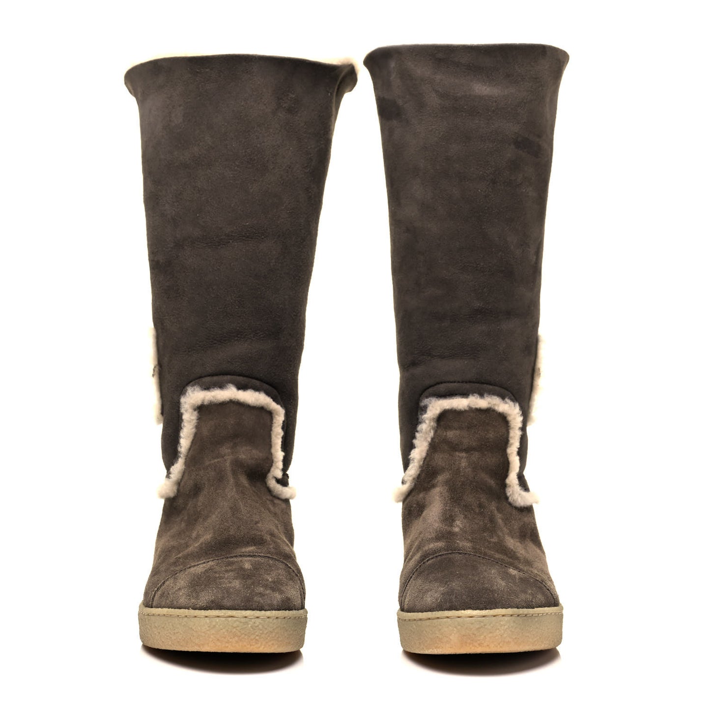 Suede Shearling Boots 39 Brown Beige