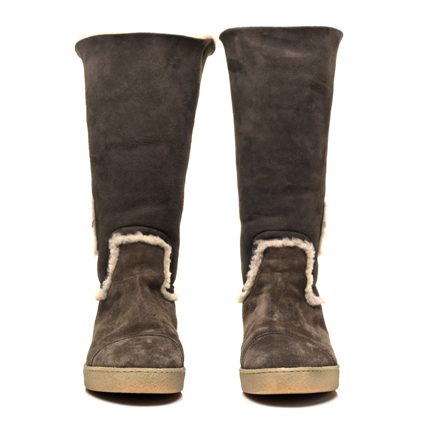 Chanel Suede Shearling Boots 39 Brown Beige 2 of 6