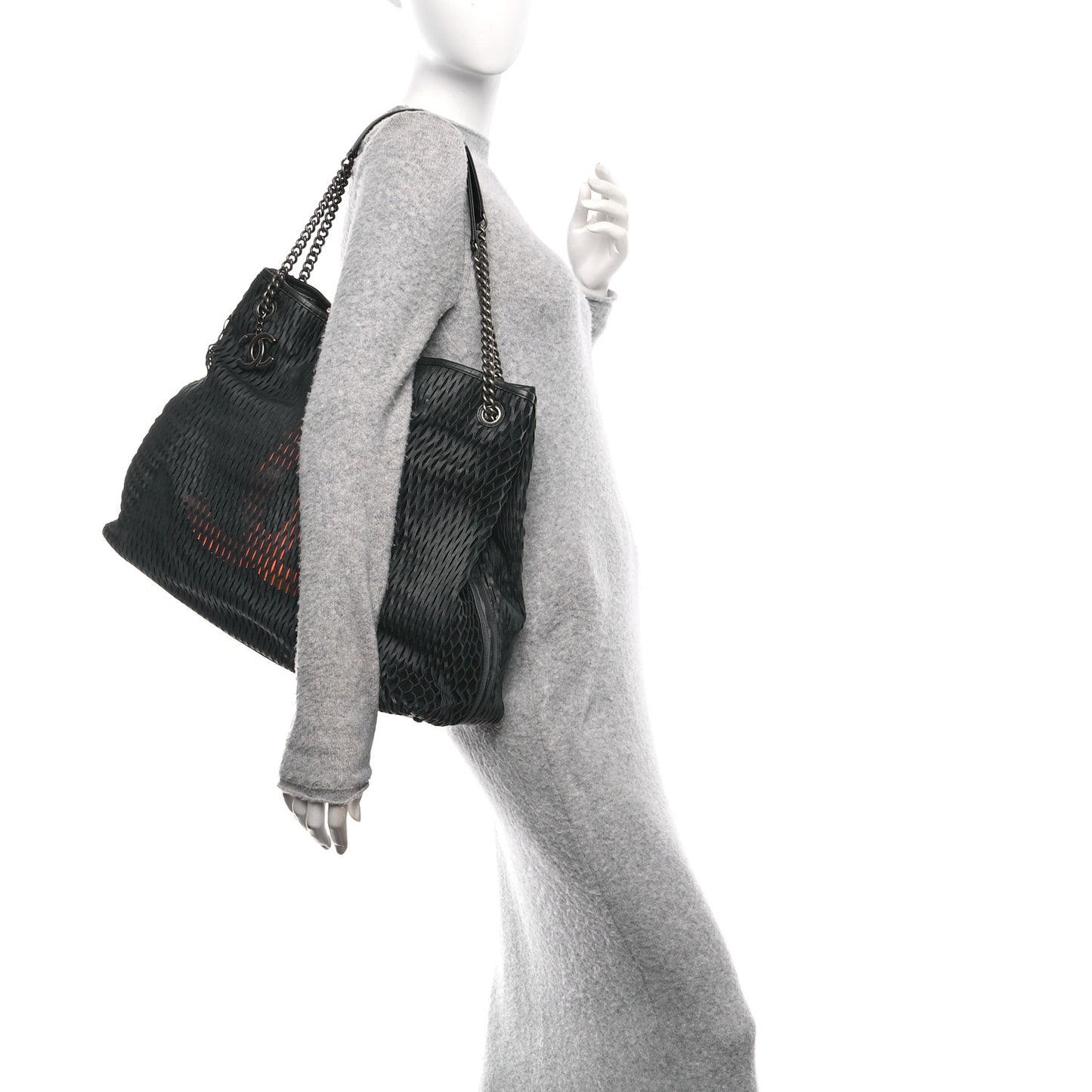Calfskin Laser Cut Perforated CC Tote Black