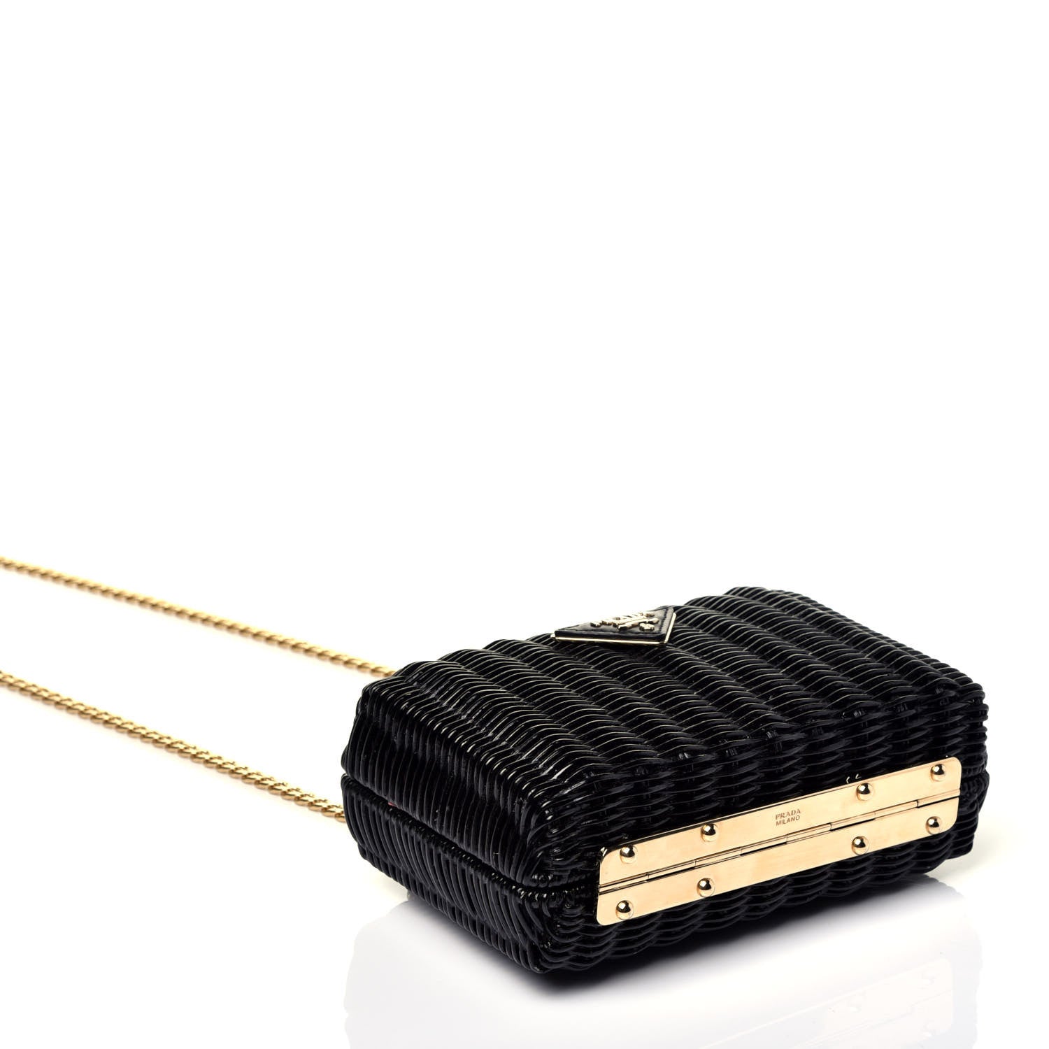 Prada Wicker Triangle Crossbody Clutch Black Petalo 4 of 11