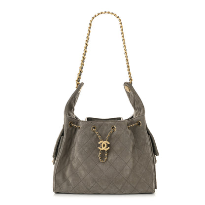 Chanel Suede Quilted Small Chanel 25 Handbag Dark Grey 1 of 10