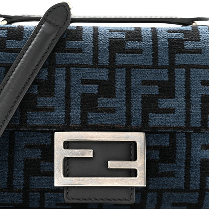 Fendi Chenille Vitello Seta FF Midi Chain Baguette Blue Black 7 of 10