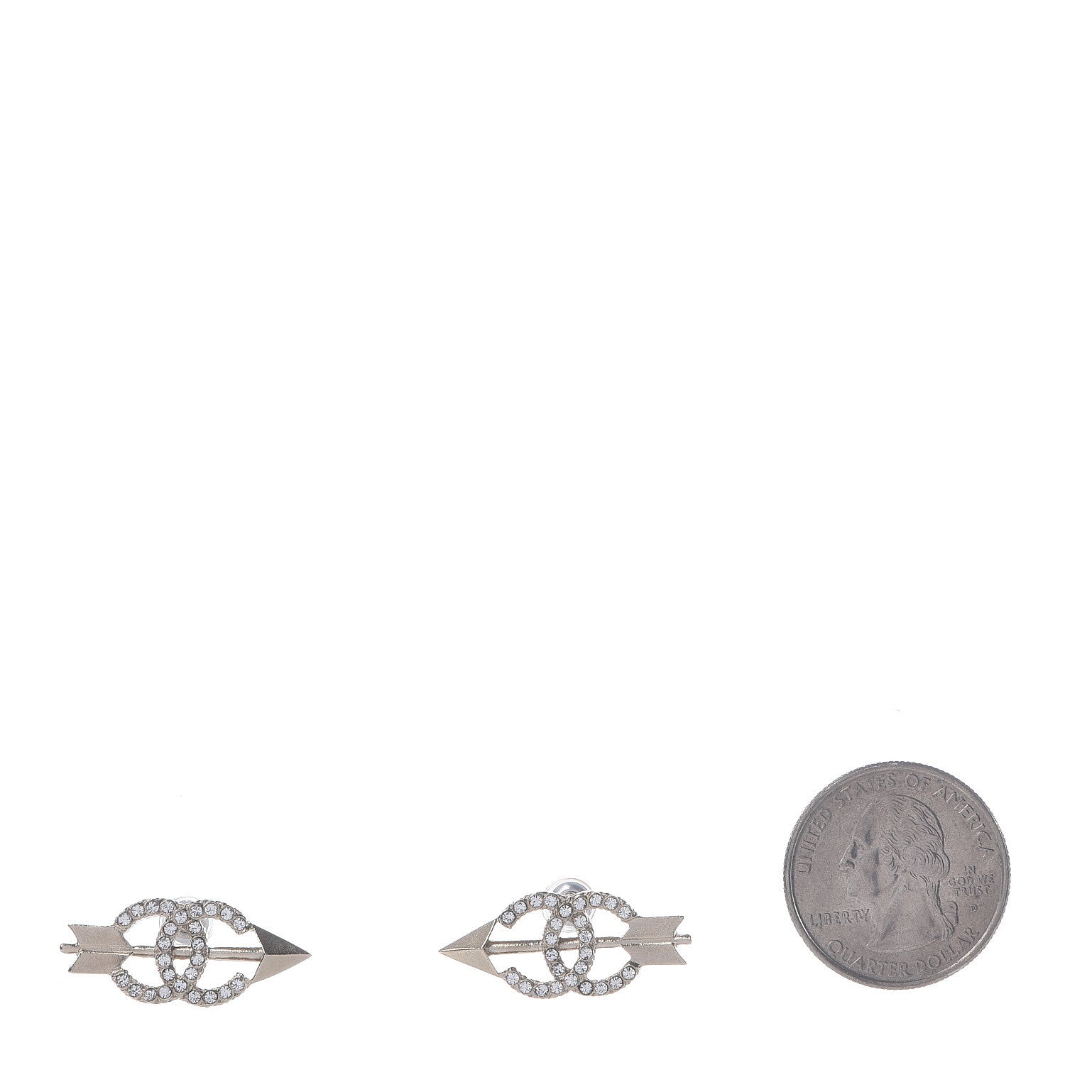 Chanel Metal Crystal CC Arrow Earrings Gold 2 of 5