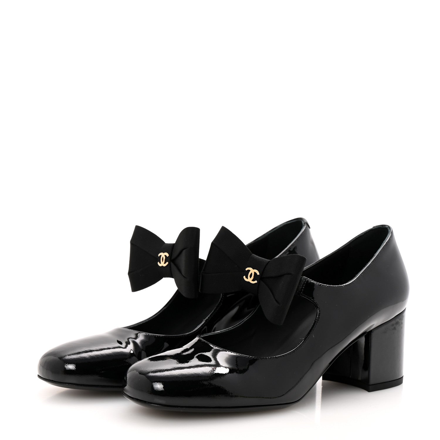 Chanel Patent Calfskin Grosgrain CC Mary Jane Pumps 39.5 Black 4 of 10