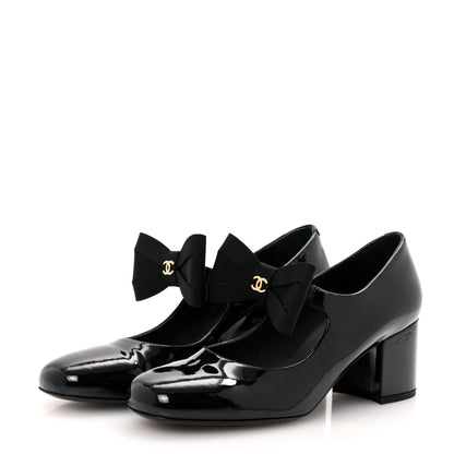 Chanel Patent Calfskin Grosgrain CC Mary Jane Pumps 39.5 Black 4 of 10