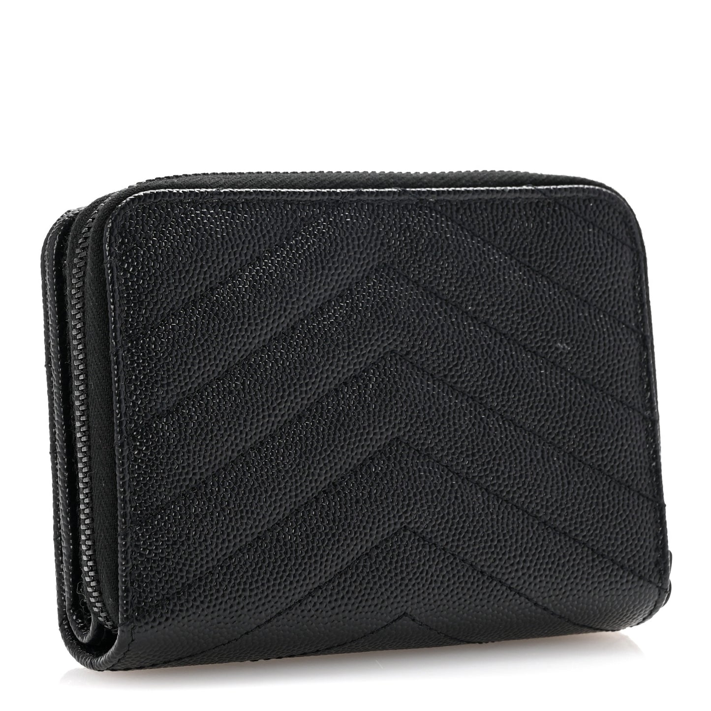 Grain De Poudre Matelasse Chevron Monogram Monochrome Compact Zip Around Wallet Black