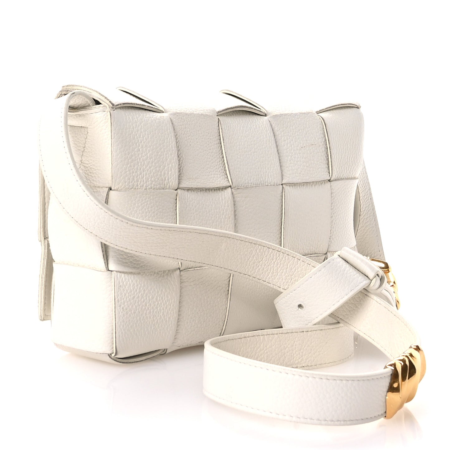 Grained Calfskin Maxi Intrecciato Cassette Crossbody Bag White