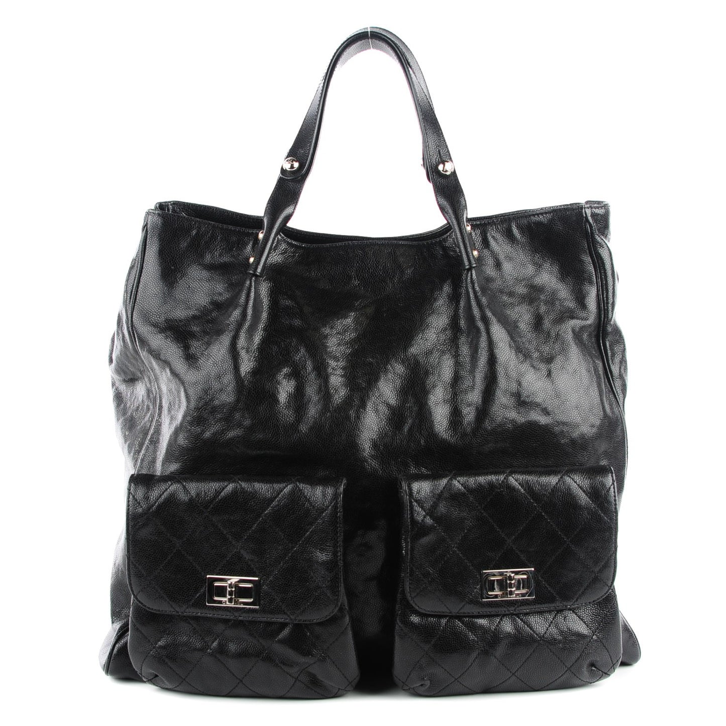 Glazed Caviar Large Pocket In The City Tote Black
