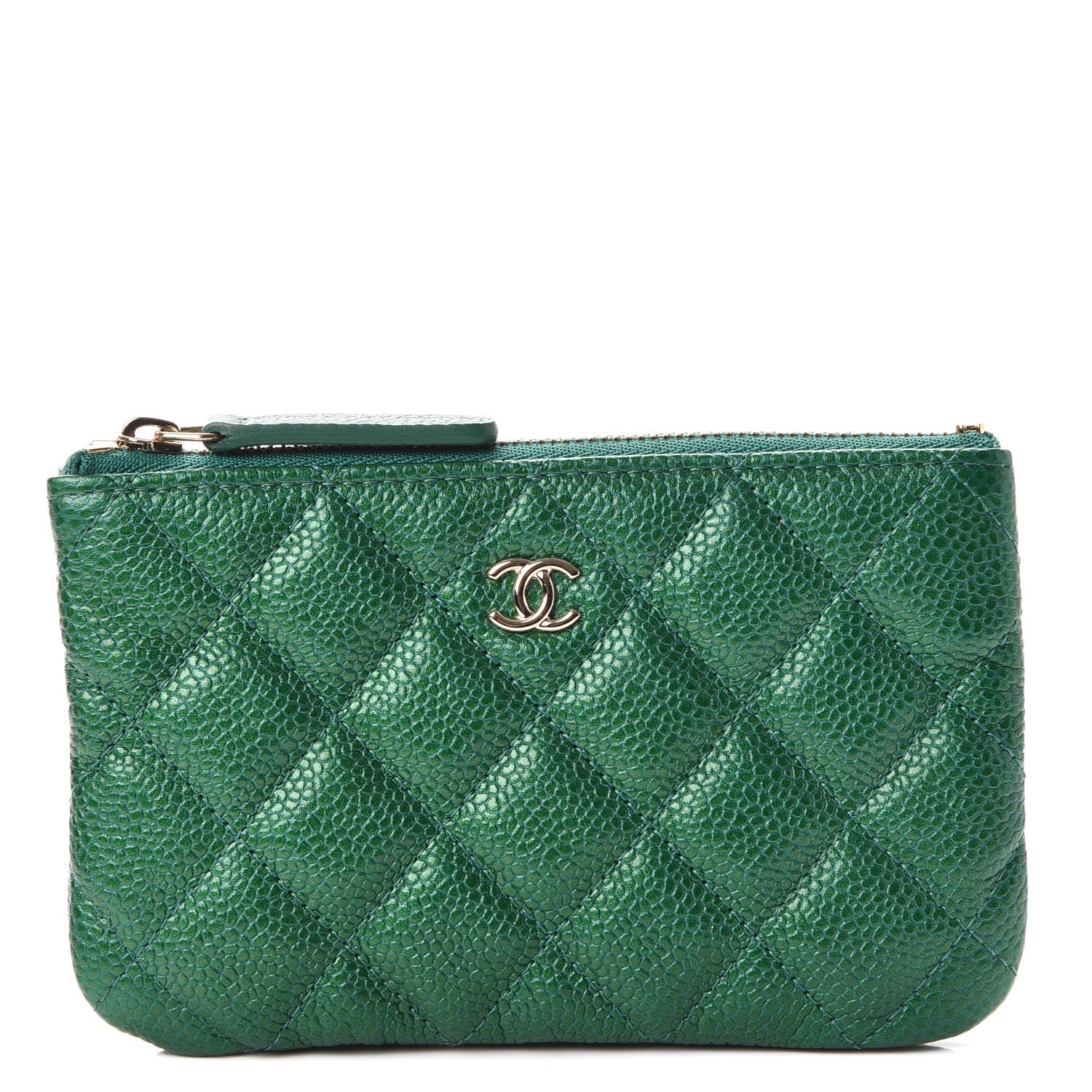 Chanel Metallic Caviar Quilted Small Cosmetic Case Green 1 of 8