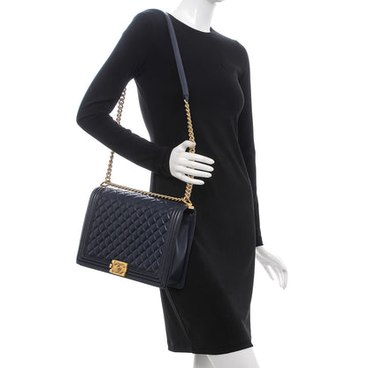 Chanel Lambskin Quilted Large Boy Flap Dark Navy 2 of 8