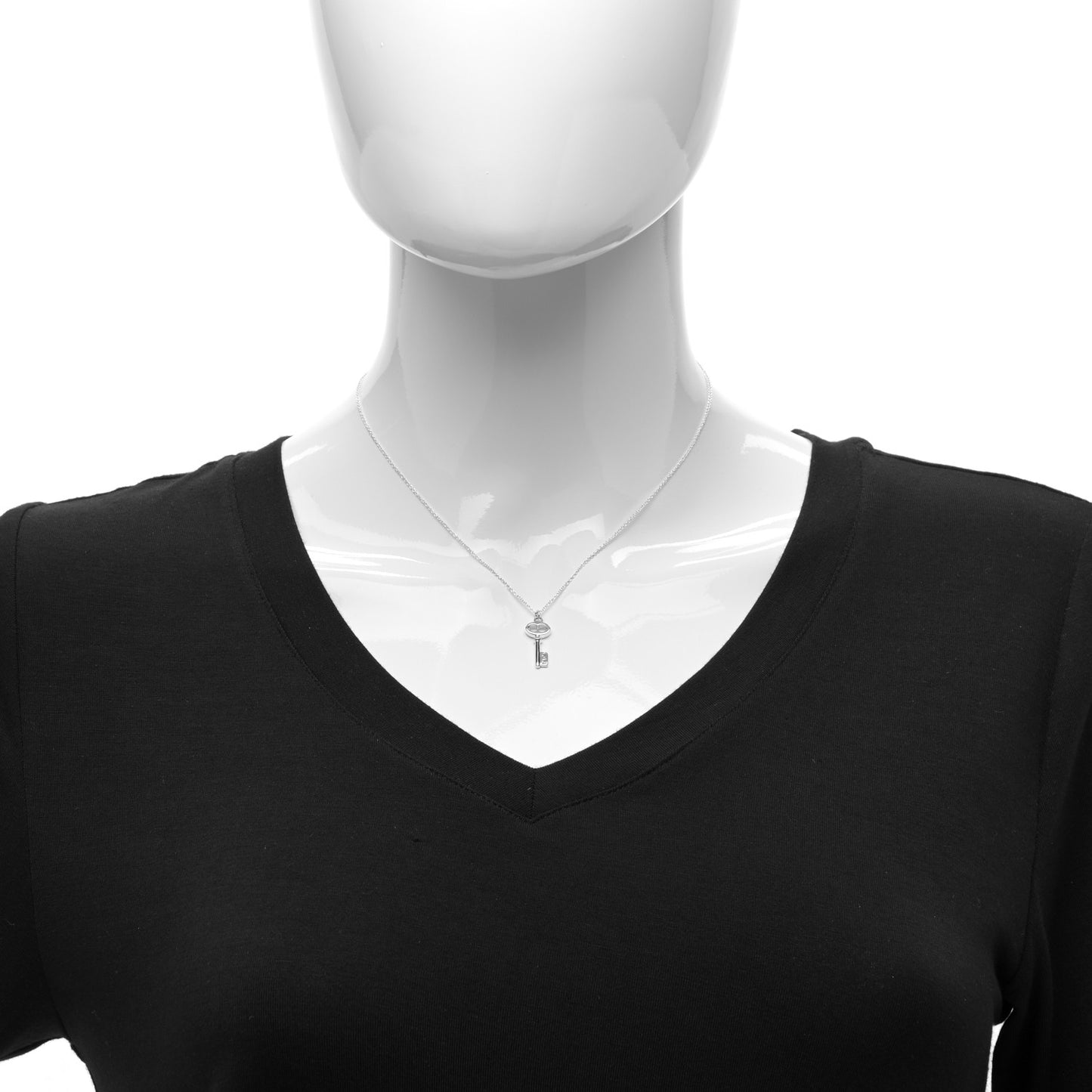 Sterling Silver Mini Oval Key Pendant Necklace