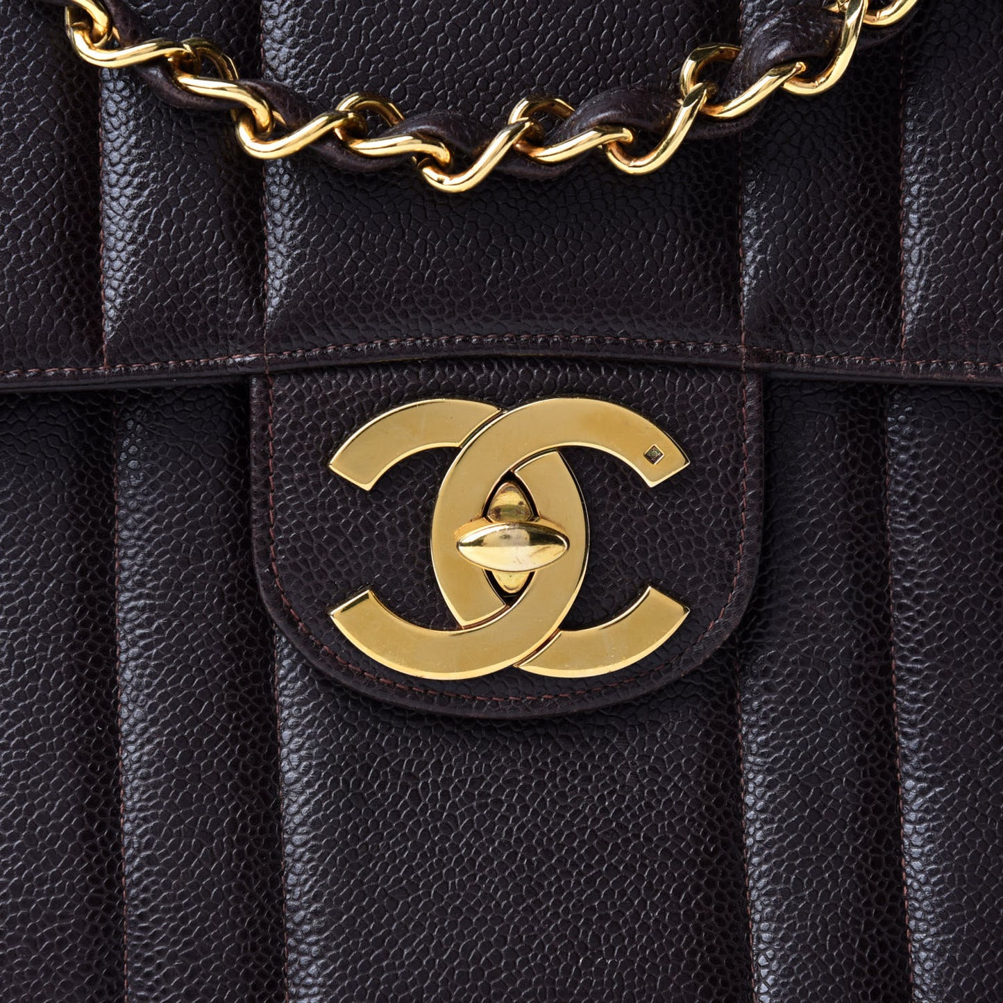 Caviar Vertical Quilted Jumbo Single Flap Brown