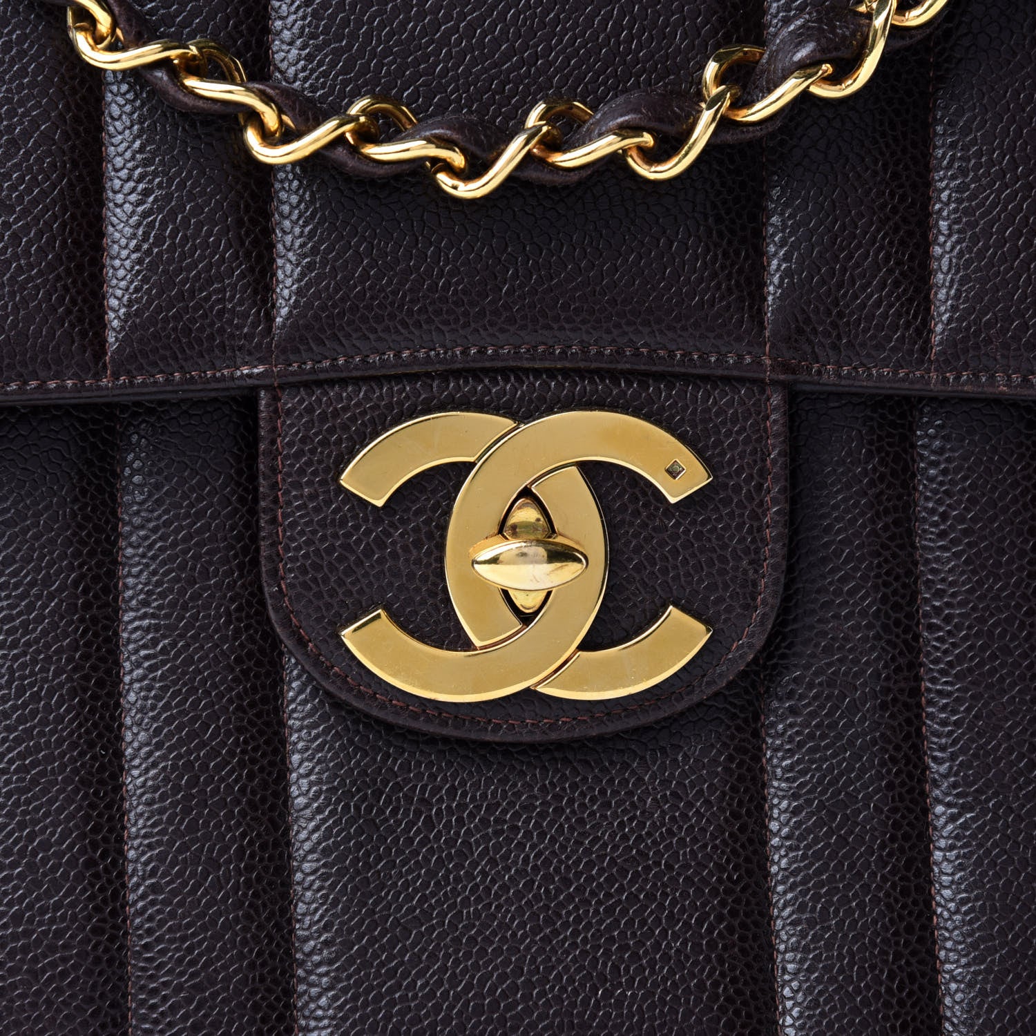 Chanel Caviar Vertical Quilted Jumbo Single Flap Brown 11 of 11