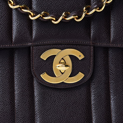Chanel Caviar Vertical Quilted Jumbo Single Flap Brown 11 of 11