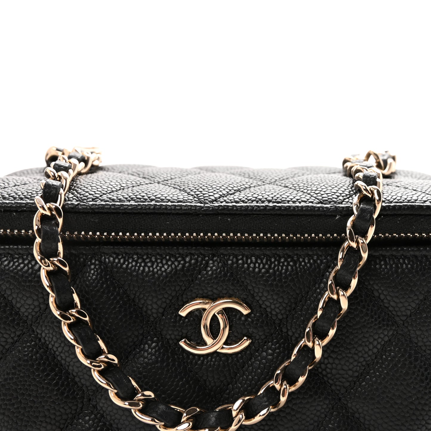 Caviar Quilted Small Tiny CC Vanity Case With Chain Black