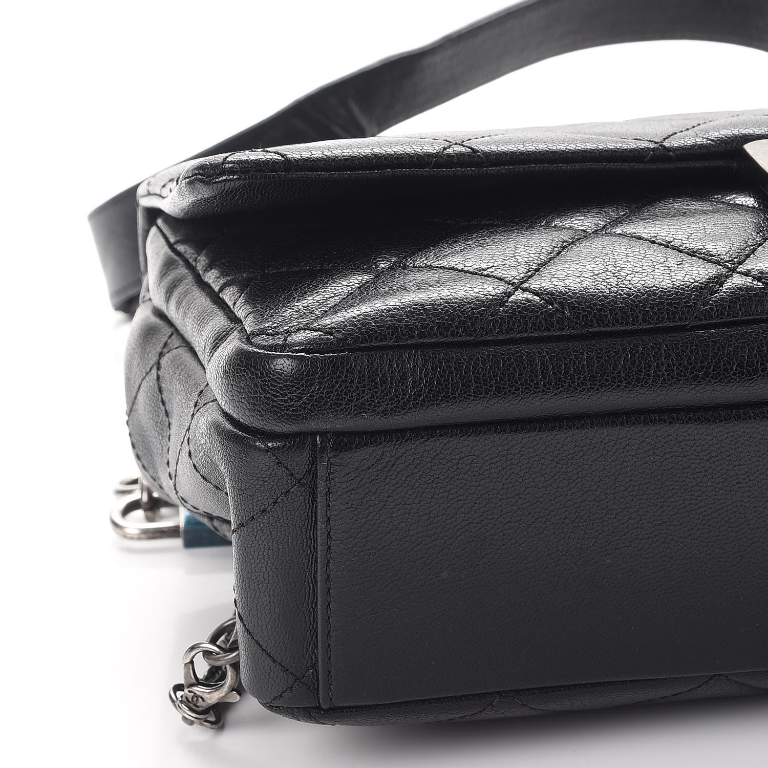 Chanel Shiny Goatskin Quilted Large Double Carry Waist Chain Flap Black 9 of 10