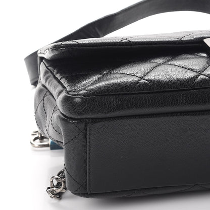Chanel Shiny Goatskin Quilted Large Double Carry Waist Chain Flap Black 9 of 10