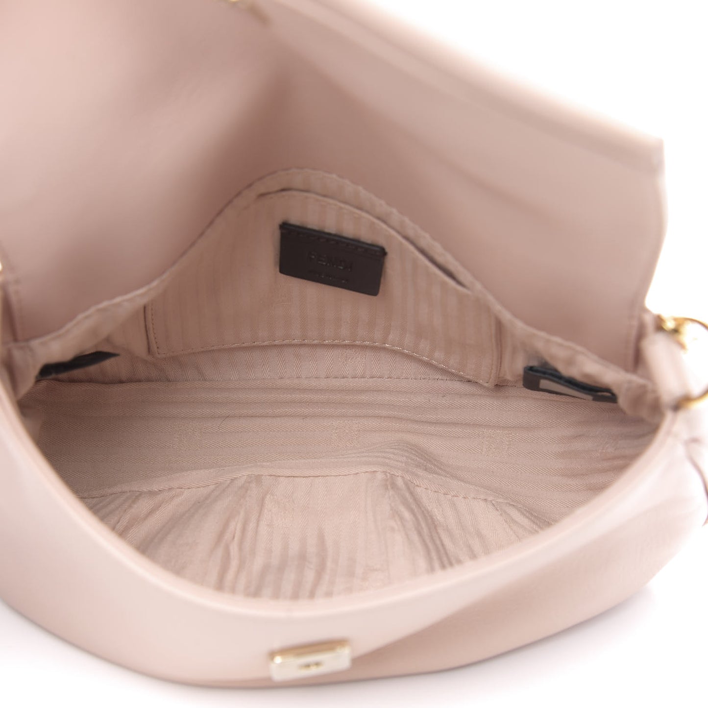 Vitello Flamingo Enamel Fendista Pouchette Crossbody Pale Pink