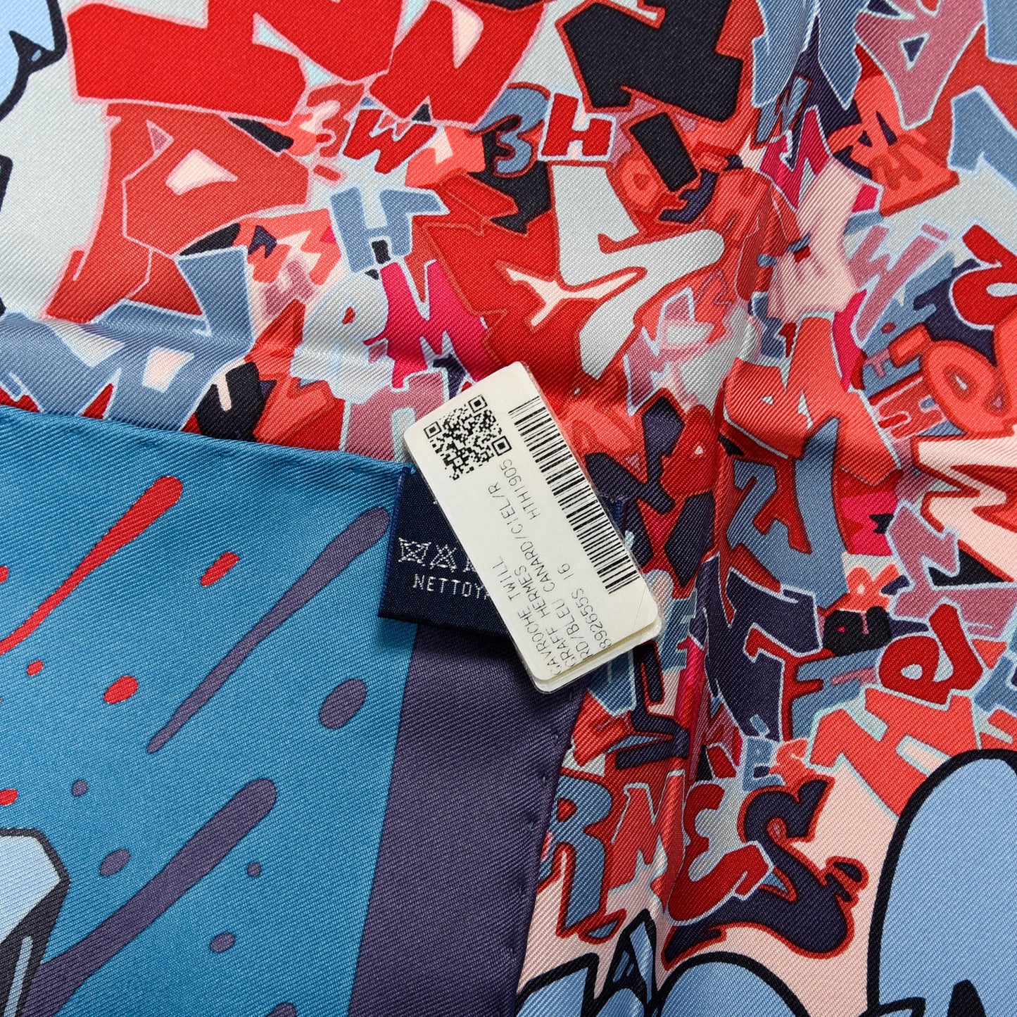 Silk Gavroche Graff Pocket Square Scarf Red Bleu Canard Ciel