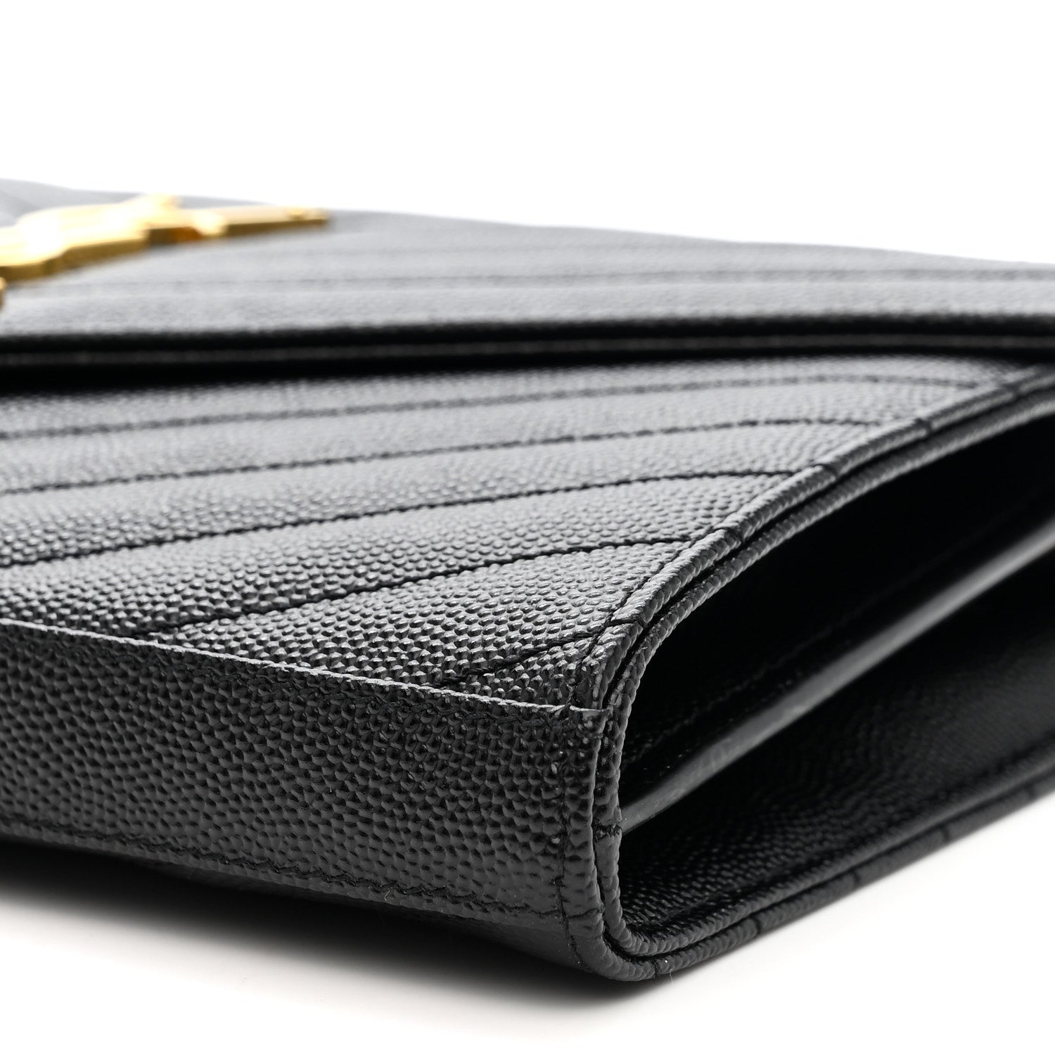 Saint Laurent Grain De Poudre Matelasse Chevron Monogram Chain Wallet Black 8 of 9