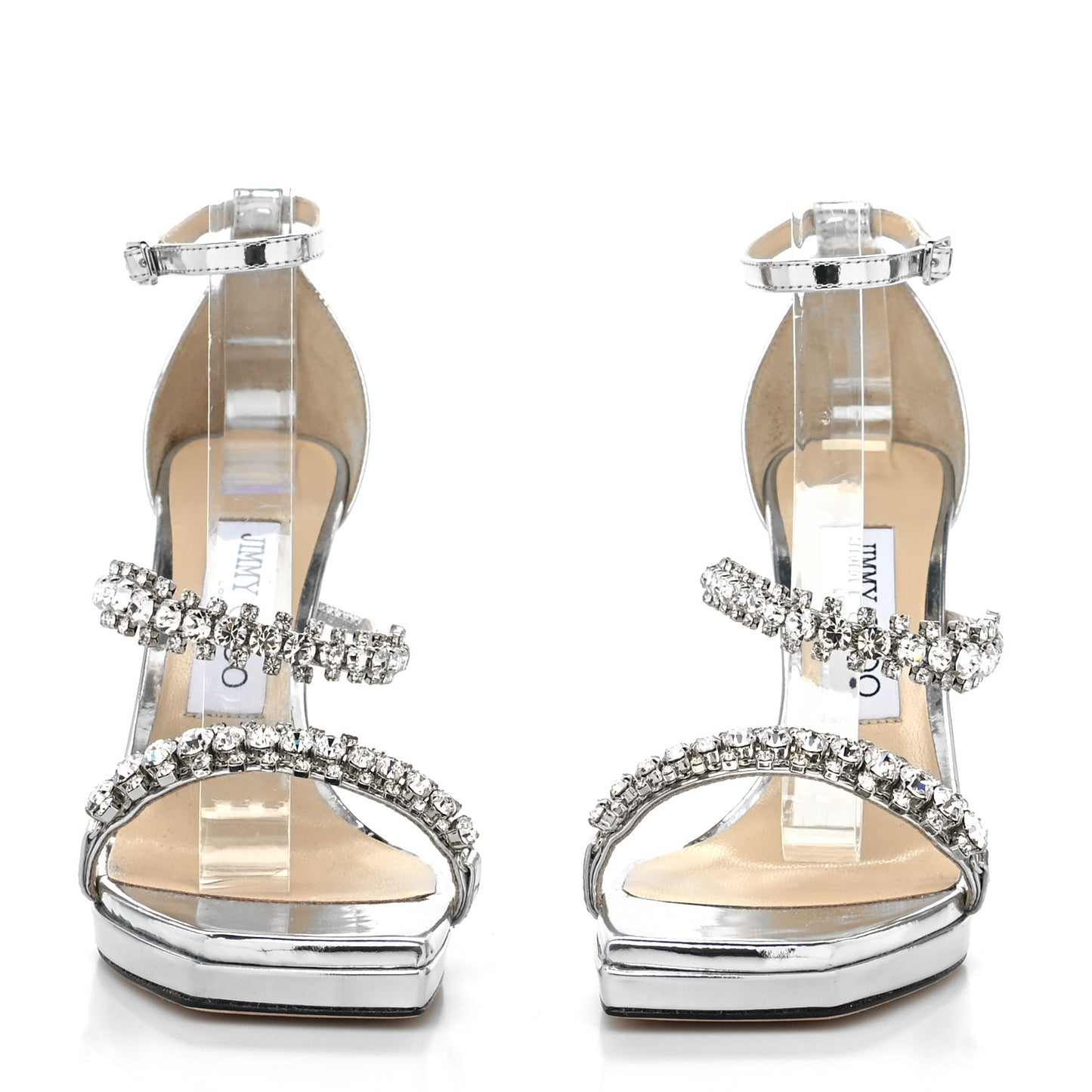 Metallic Calfskin Crystal Bing 105 Sandals 35 Silver