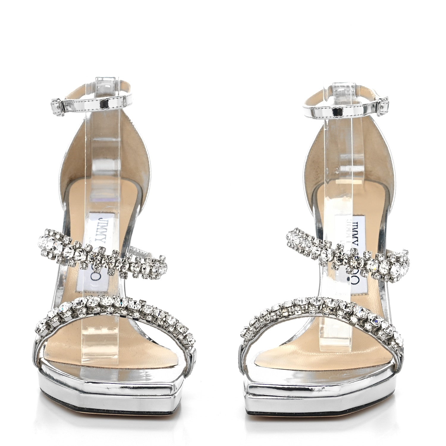 Jimmy Choo Metallic Calfskin Crystal Bing 105 Sandals 35 Silver 2 of 7
