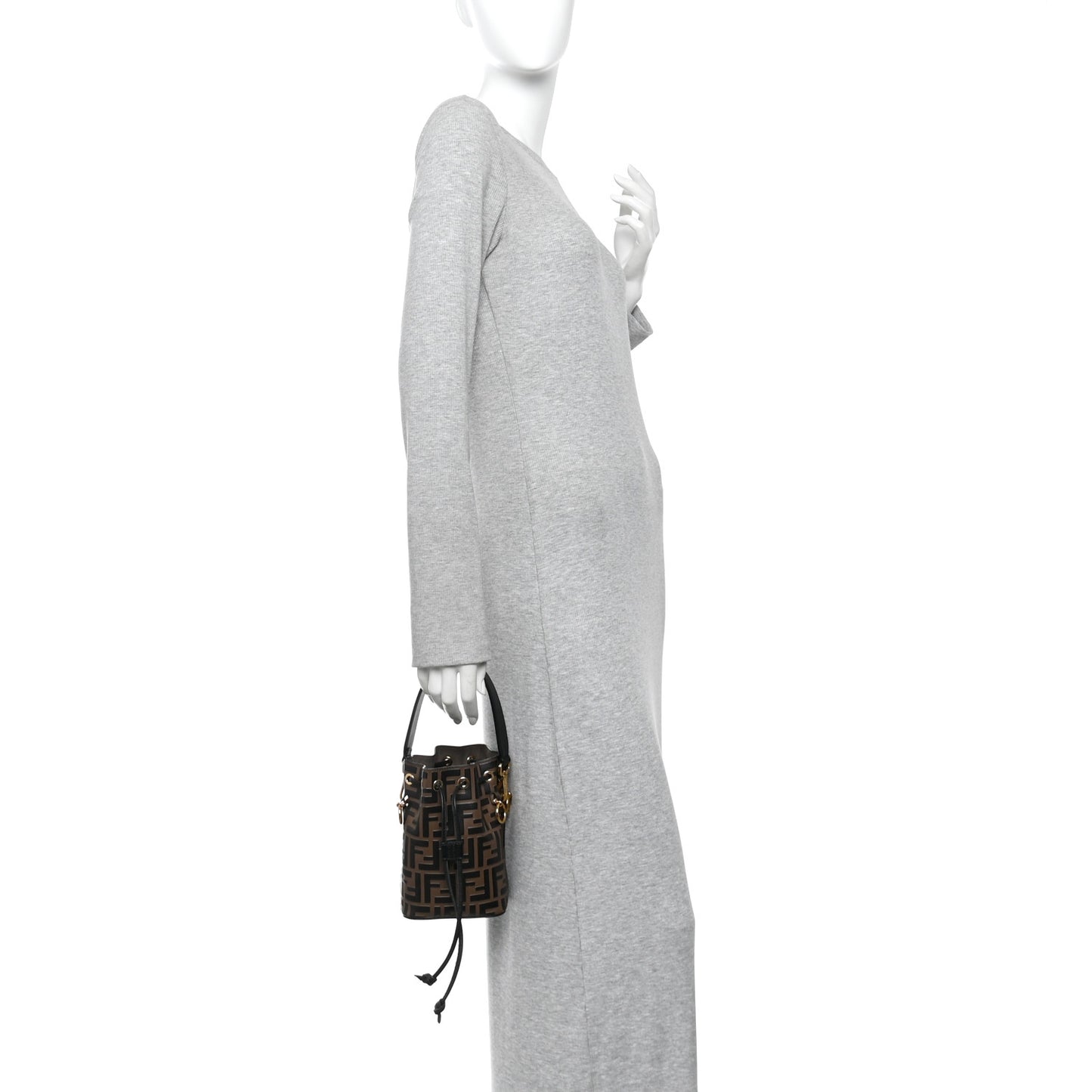 Vitello Liberty F is Fendi Bi-Color FF 1974 Embossed Mini Mon Tresor Bucket Bag Maya Black