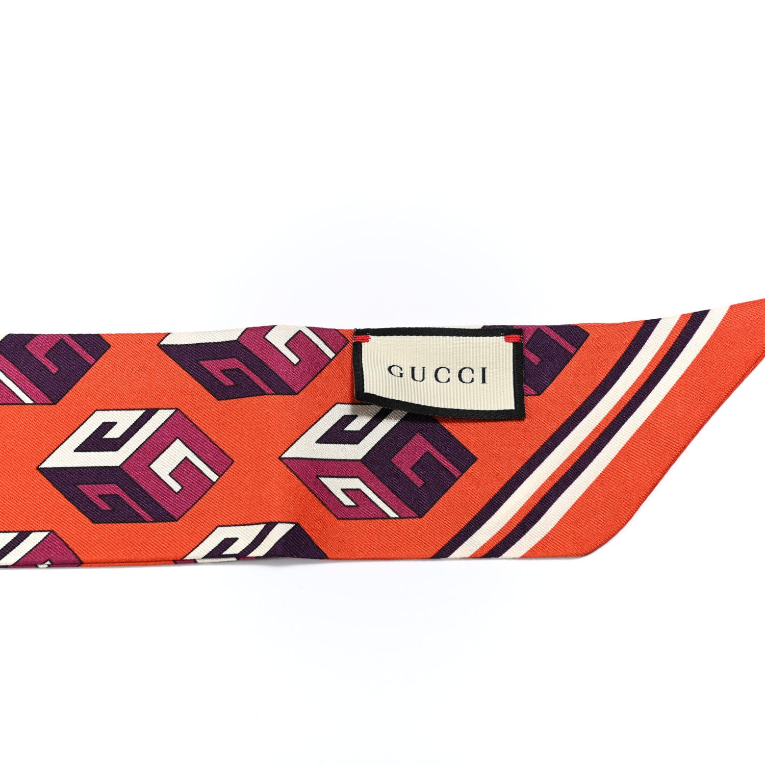 Gucci Silk Twill Cubis Neck Bow Scarf Red Dark Purple 3 of 3