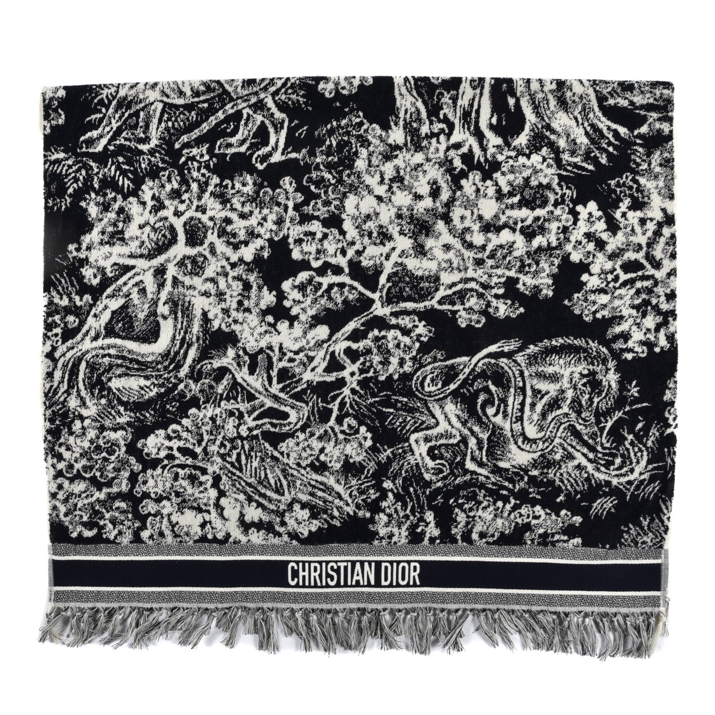 Cotton Toile De Jouy Reverse Towel Blue Ivory