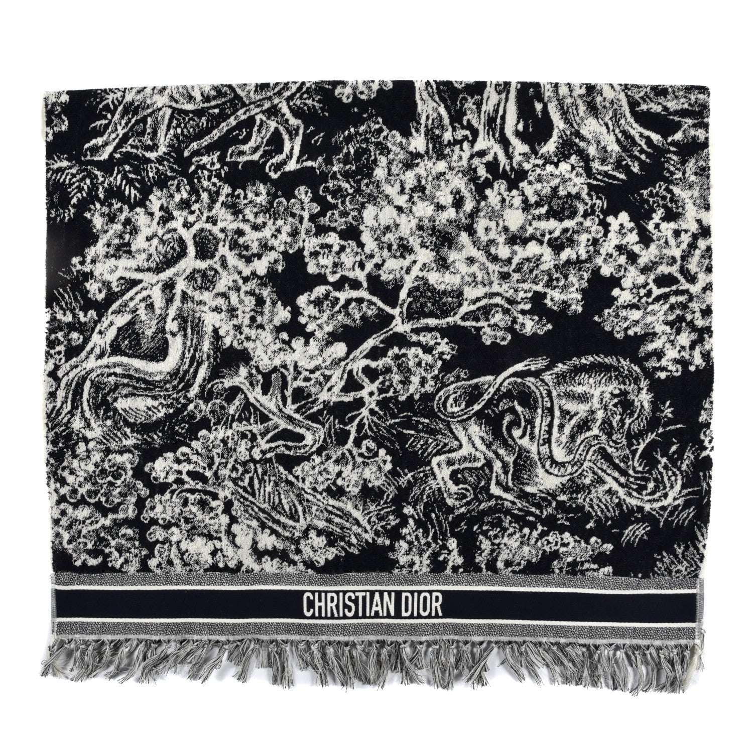 Christian Dior Cotton Toile De Jouy Reverse Towel Blue Ivory 1 of 4