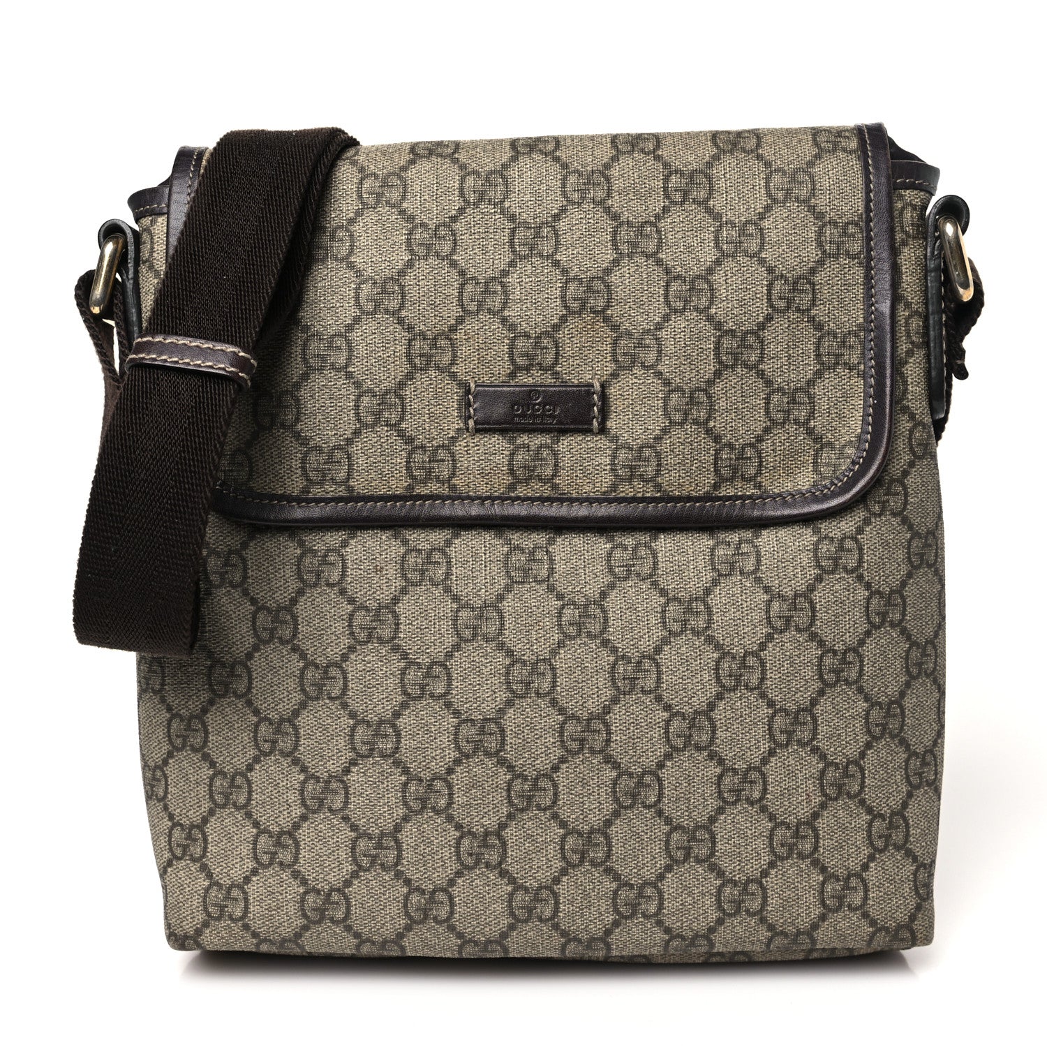 Gucci GG Supreme Monogram Selleria Calfskin Small Flap Messenger Bag Beige Ebony Cocoa Dark Chocolate 1 of 14
