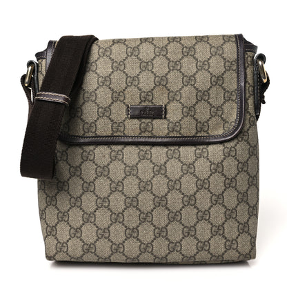 Gucci GG Supreme Monogram Selleria Calfskin Small Flap Messenger Bag Beige Ebony Cocoa Dark Chocolate 1 of 14