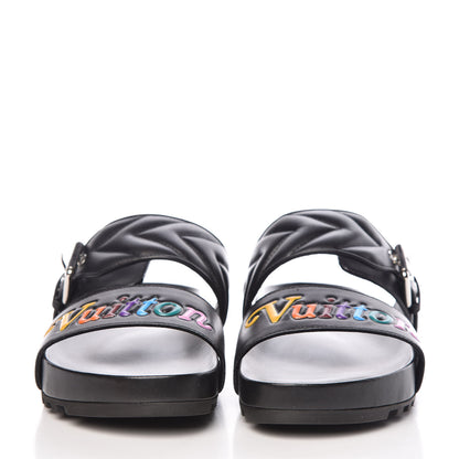 Louis Vuitton Calfskin New Wave Bom Dia Mule Sandals 37.5 Black 2 of 8