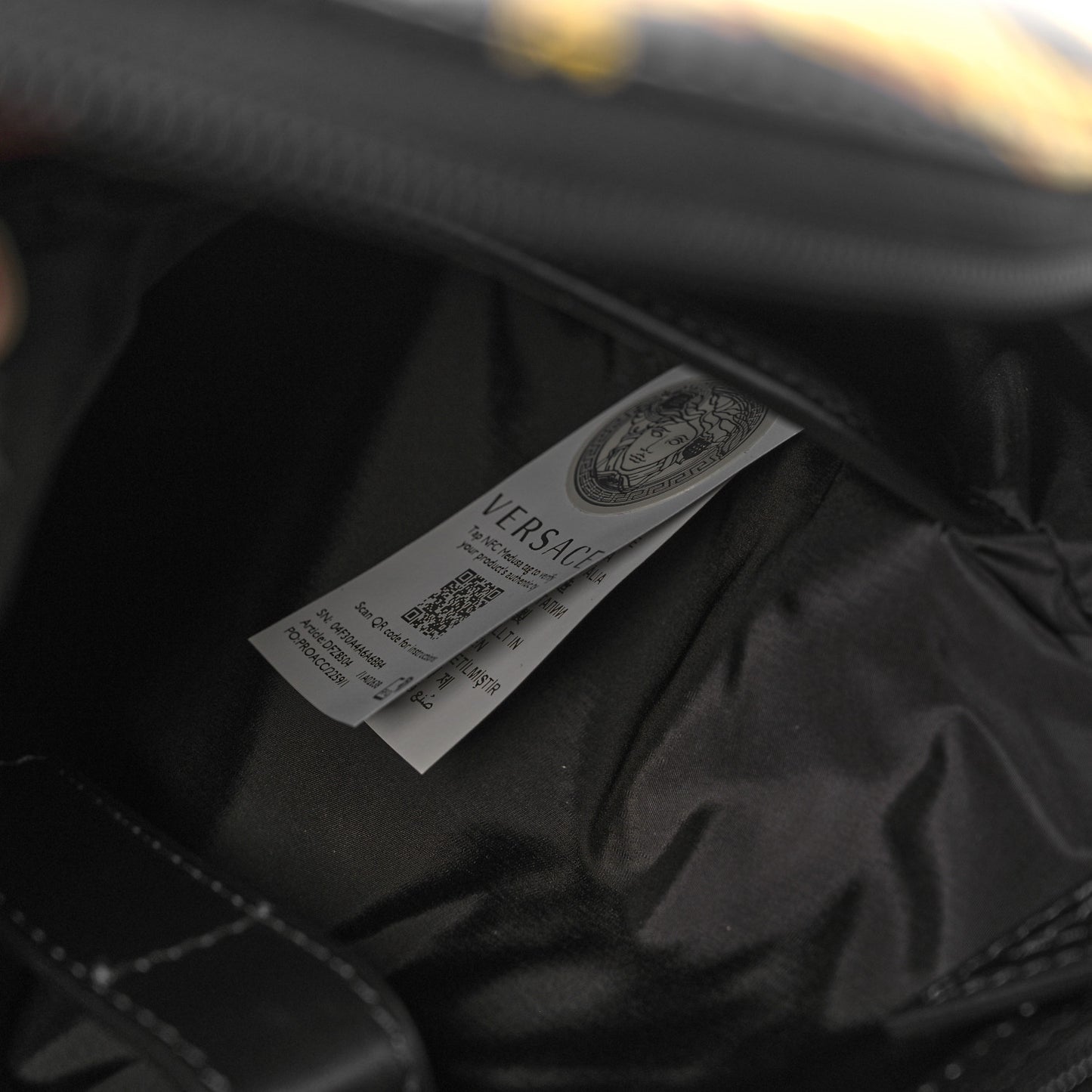 Vinyl Chain Print La Medusa Backpack Black Gold