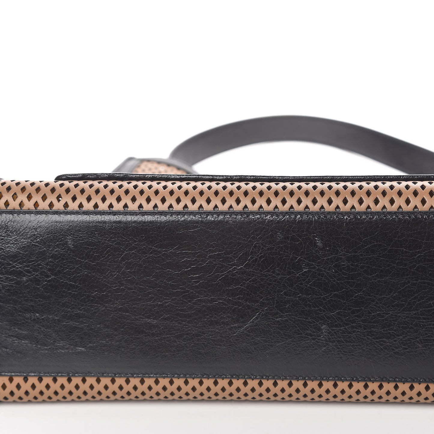Vitello Liberty Glossy Lambskin Perforated Medium Runaway Shopper Tote Sand Mimosa Black
