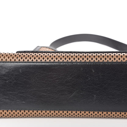 Fendi Vitello Liberty Glossy Lambskin Perforated Medium Runaway Shopper Tote Sand Mimosa Black 10 of 11